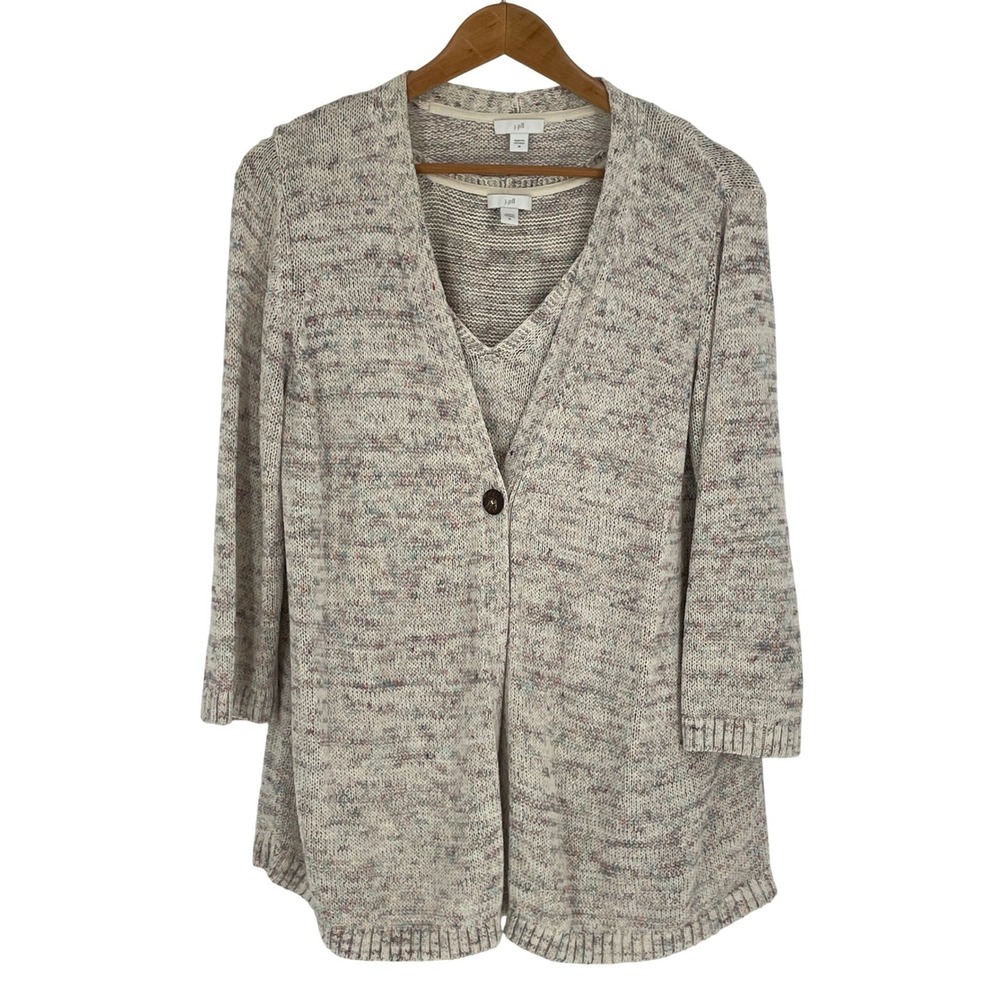 J. Jill‎ Women Sweater Set M Cardigan Tank Multi-Color Marled Knit Confetti Yarn
